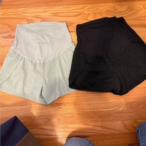 High-Waist Maternity Athletic Shorts - Black and Sage Green Bundle
